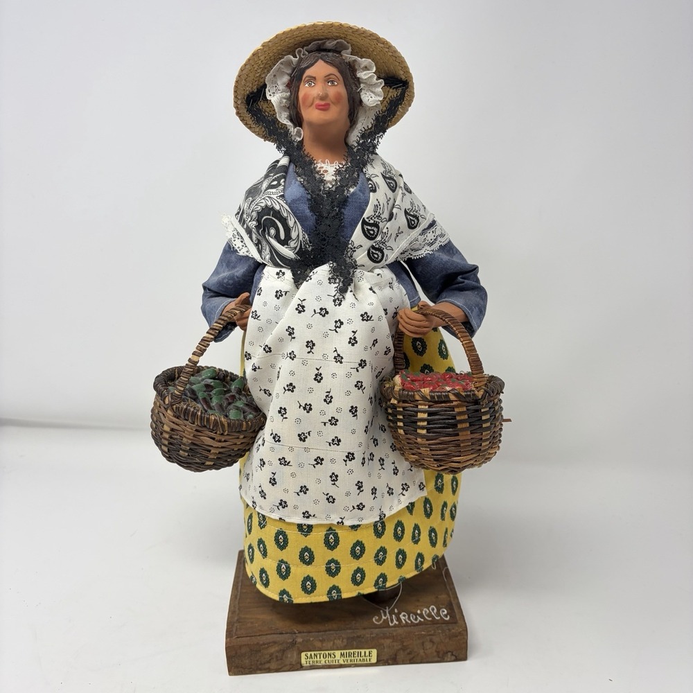 Vintage Provençal Santon Mireille‎ Figure 14.5in Terre Cuite Habille French